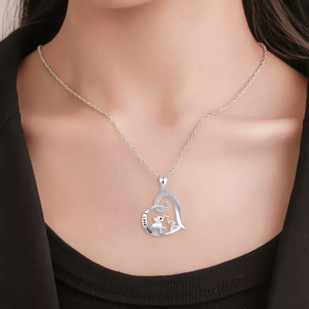 Baby & Mama Elephant Necklace Heart Love New - Picture 4 of 4